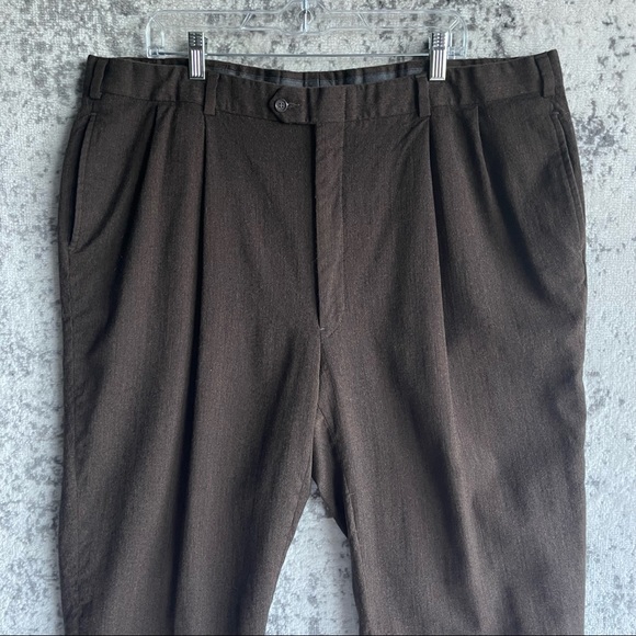Austin Reed Trousers Mens Size 42 Pants Brown Wool Blend Pleated Casual London - Picture 4 of 10
